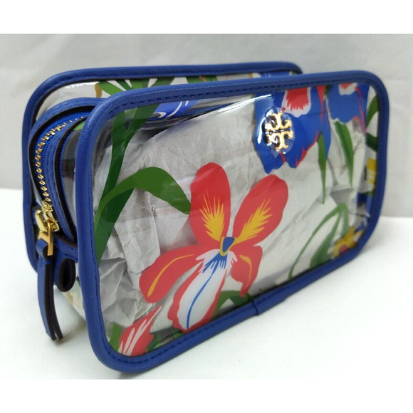 Tory Burch Clear Plastic Multicolor Flower Zipper Closure Cosmetic Pouch Wallet - Picture 8 of 13